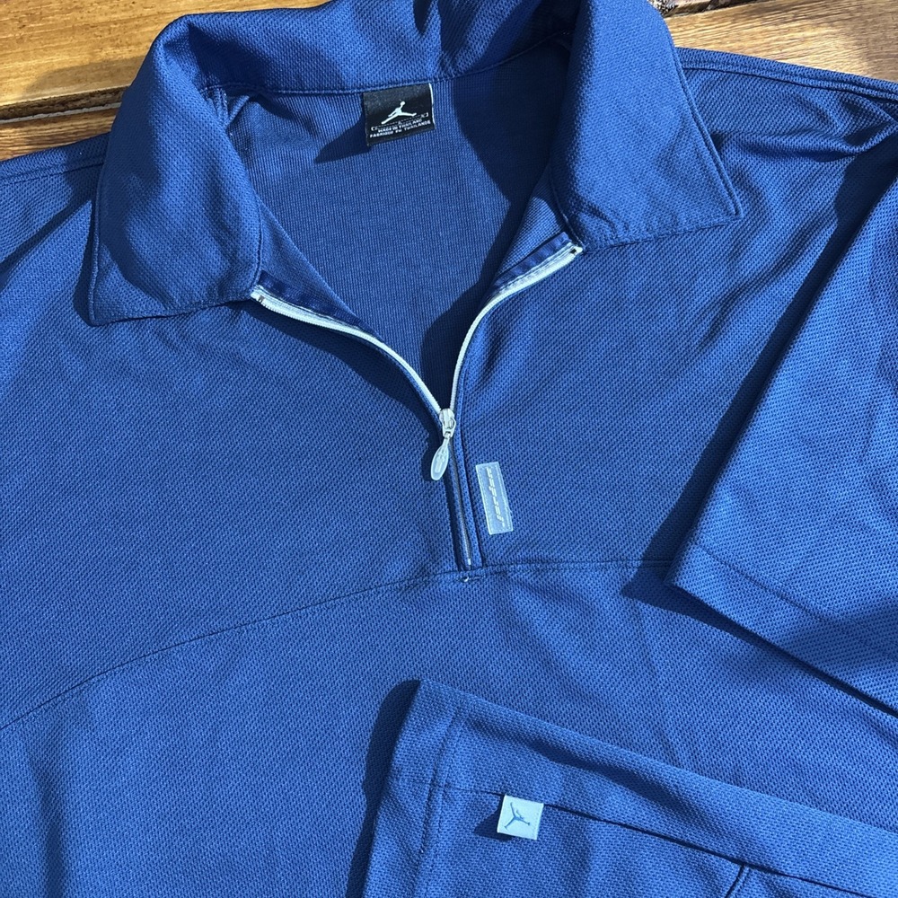 Vtg Jordan Quarter Zip Polo Shirt Men Large Blue Short Sleeve Jumpman Mesh Sport